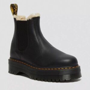 Dr. Martens Black Leather Fur-Lined Ankle Boots